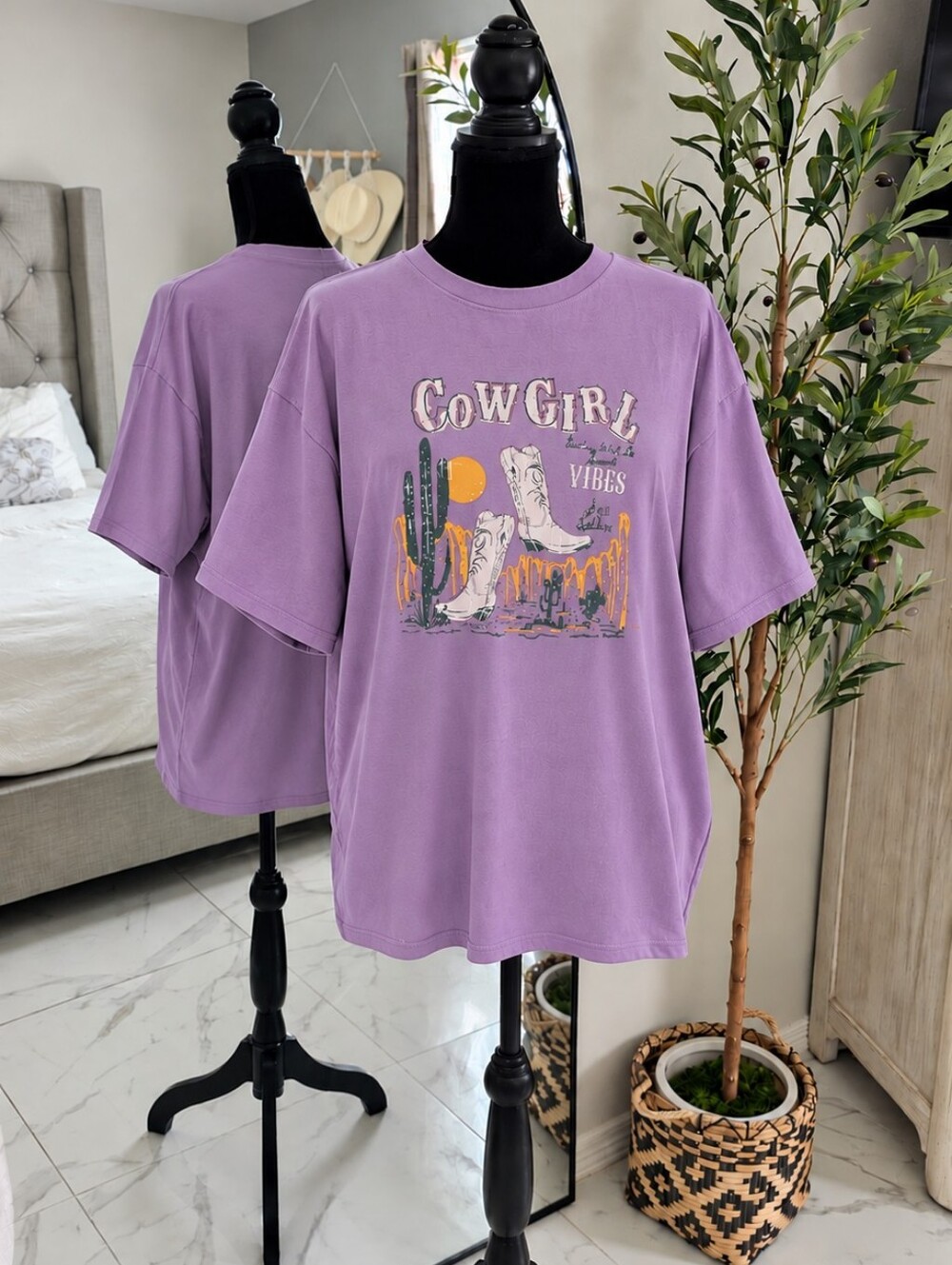 SHEIN Lavender Cowgirl Vibes Graphic Tee